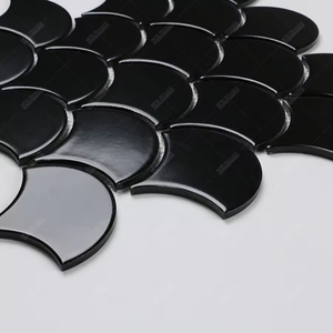 Chất lượng cao tường sứ phòng tắm màu đen Gốm Cá quy mô fan hâm mộ Hình Khảm gạch nhà bếp khảm sứ gạch - Product Image 3