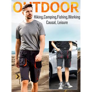 Men's Hi Visibility Workwear Cargo Shorts Multi Pocket Black Red Trim Breathable Cotton Outdoor Wear - Product Image 5
