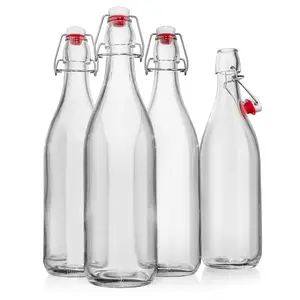 Botol kaca bening dengan tutup Hermetik 250ml 500ml 750ml 1L bagian atas ayunan botol minuman jus kaca