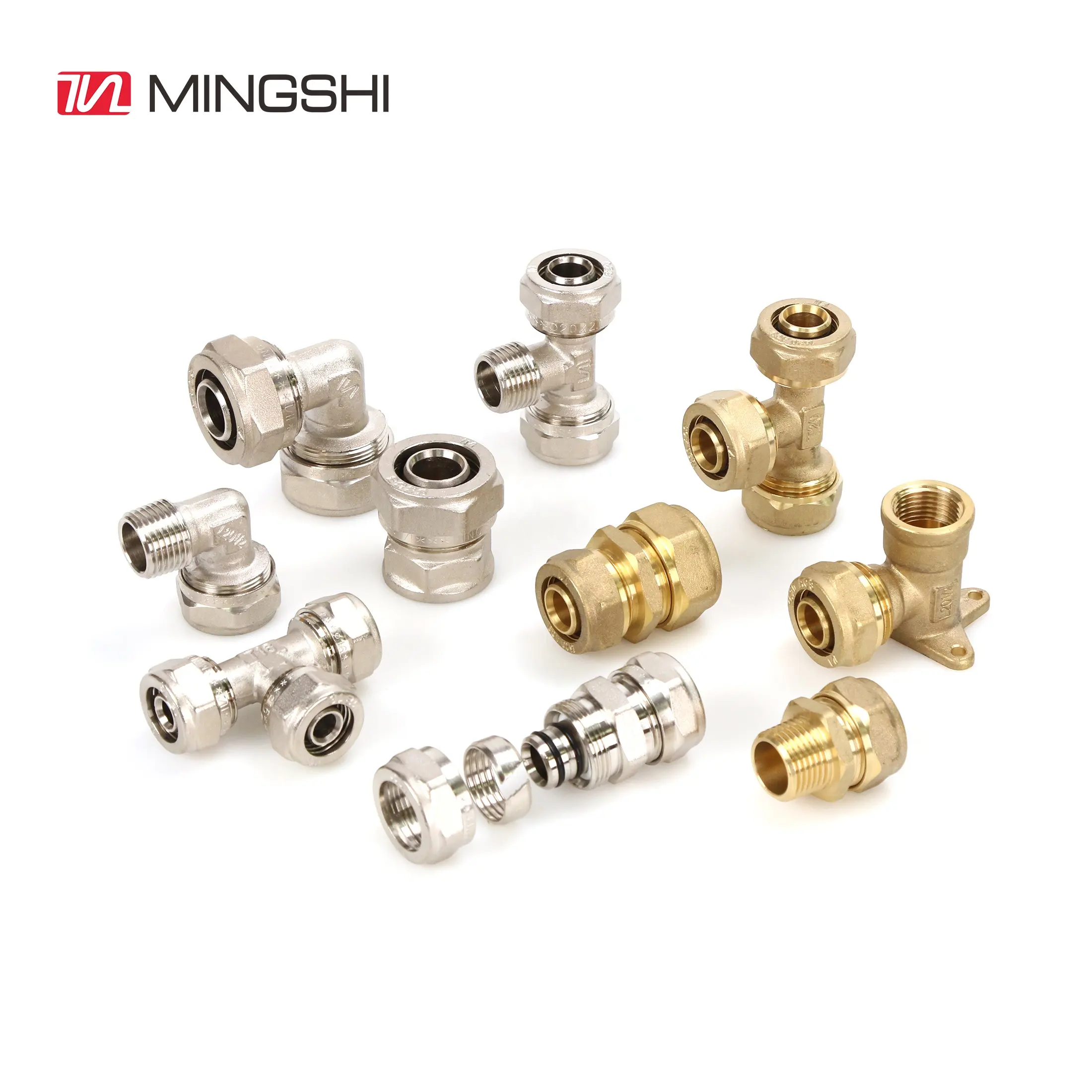 Mingshi Brass Compression Fittings with flare AENOR certificate for plumbing water and gas pex pipe brass gas fitting