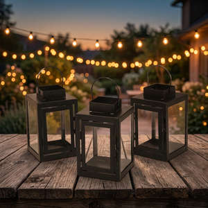 Modern Small Black Hanging Iron Lantern Outdoor Christmas Decoration Square Portable Letterpress Printed Candle Holder for Home - Product Image 2