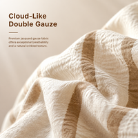 Parure de lit premium 4 pièces en gaze double couche, jacquard rayé, mousseline 100% polyester, respirante, douce, infroissable, simple