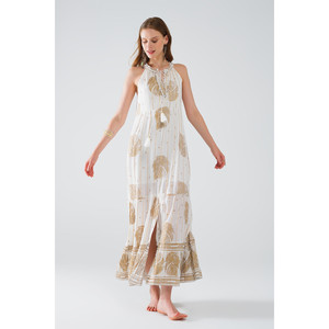 Vestido Maxi Boho de Chifón con Estampado de Flores Doradas - Product Image 5