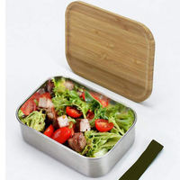 Nouveauté Boîte à lunch hermétique écologique en métal 304 en acier inoxydable, couvercle en bambou, logo personnalisable