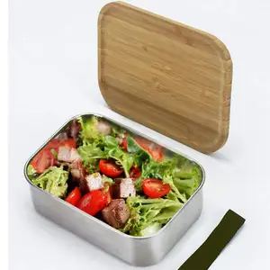 Novo logotipo de aço inoxidável 304 para almoço de pão Bento, caixa de metal hermética ecológica com tampa de bambu, logotipo personalizável, novidade