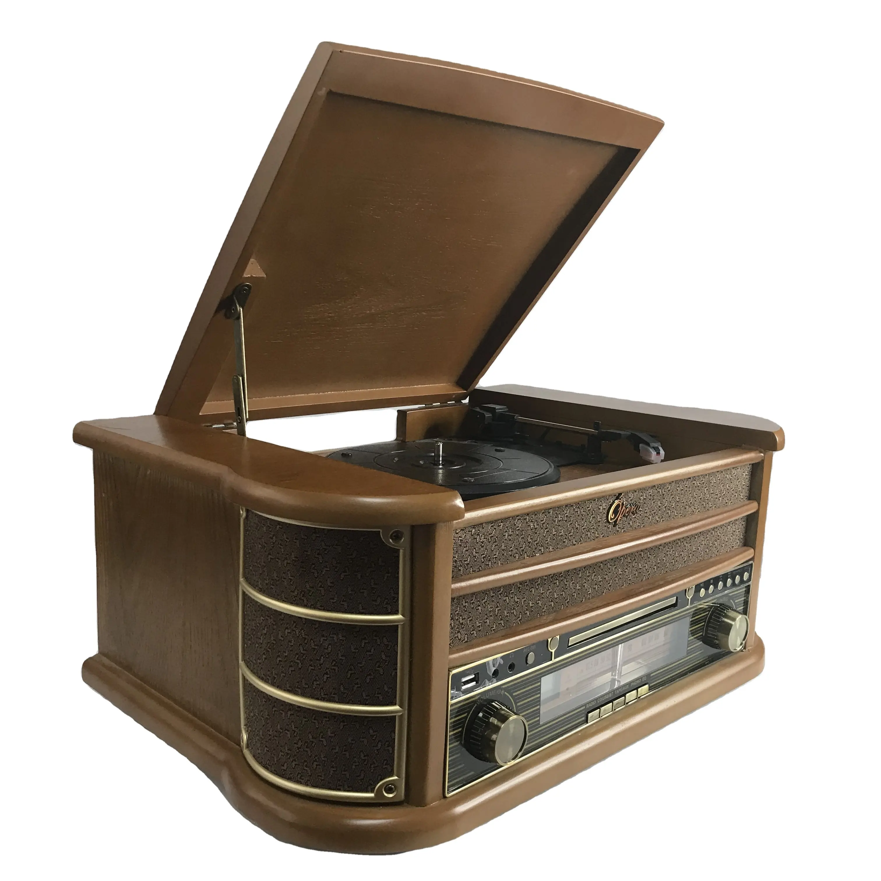 Vintage télécommande en bois rétro gramophone cd enregistrement usb cassette radio lecteur