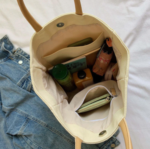 Customized logo <b>large</b> capacity solid color canvas <b>bag</b> durable canvas tote <b>bag</b> with leather handle shopping <b>bag</b> - Product Image 6