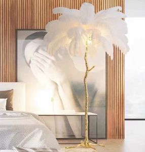 Lampe sur pied en résine de style nordique moderne de luxe pour chambre à coucher et salon, lampe à plumes d'autruche à LED - Product Image 2
