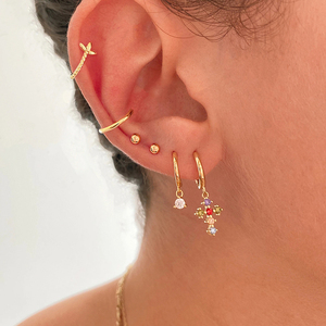 ต่างหูผู้หญิงเพชรรูปกากบาทสไตล์ฝรั่งเศส INS เงินแท้ S925 - Product Image 3