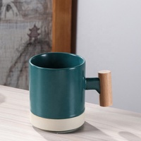 Mug à café personnalisé avec logo, 320 ml, poignée en bois, couvercle, tasse à petit déjeuner personnalisée, boîte cadeau, mug à café en céramique avec poignée