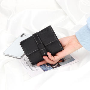 Cartera corta para mujer, billeteras triples de cuero de vaca auténtico, monedero con cremallera, tarjetero pequeño femenino de Color contrastante a la moda - Product Image 5