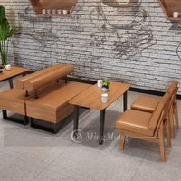 Ensemble de table et chaises de restaurant moderne avec sièges en cuir PU, structure en fer, durable, 4 places, pour usage commercial