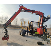 Grue d'Abattage Robuste pour Forêt, Chargeur de Bûches de 2000 kg à Force de Levage, Monté sur Tracteur Camion, Portée de 7,8 m, Remorque à Bois Pliable en Z, avec Grappins