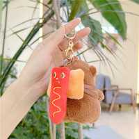Peluche mignonne Capigbala Bear Doll, style couette, lavée, pendentif de sac, pour étudiant, doublure en coton PP et maille, 10 cm, avec porte-clés burger et frites