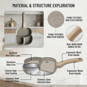 Sartén para Huevos en Forma de Herradura E-Top, Irregular, 3 Tazas, Antiadherente, Fácil de Limpiar, para Cocinar Huevos, Tortillas, Panqueques Suecos y Crepas - Product Image 5