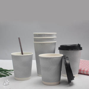Customizable Corrugated Coffee Paper Cups 12oz 16oz Recyclable Kraft Paper Cup Disposable Paper Cups