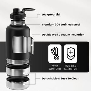 Botella de Agua Portátil 3 en 1 para Perros, 32 oz, con 2 Tazones, Comedero, Aislada de Acero Inoxidable, para Viajes, con Bolsa de Transporte - Product Image 2