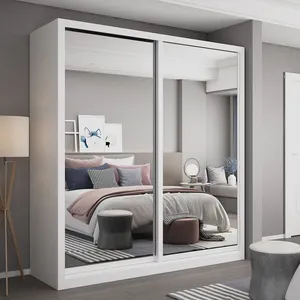 Vente en usine grand rangement design moderne 2 portes armoire en bois pour chambre à coucher avec miroir