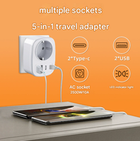 Prise électrique AC/DC standard européenne à 4 sorties, prise de courant avec 2 chargeurs USB Type C rapides pour ordinateur portable, adaptateur de voyage pour UE et Royaume-Uni 5V/3A