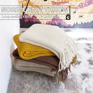 Manta de punto de rizo sólido estilo nórdico con flecos para cama y sofá, colcha para siesta en casa u oficina, tapete liso para decoración. - Product Image 2