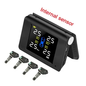 Sistem monitor tekanan ban, TPMS 4 sensor Internal atau eksternal, pengisian daya surya nirkabel hitam otomatis