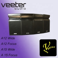 Système audio professionnel Veeter J avec enceintes de 12 et 15 pouces, options de montage mural ou au sol, stéréo/surround passif, étanche