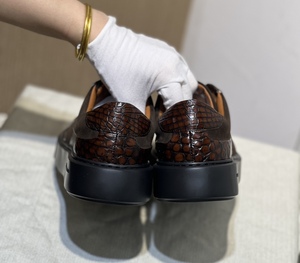 Baskets décontractées pour hommes en cuir de crocodile 100 % véritable, marron, à lacets, basses, de luxe, style skate - Product Image 6