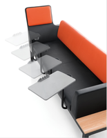 Sofá Modular de Piel Sintética para Vestíbulo con Tableta de Escritura Integrada y Portavasos, Asientos Comerciales con Estructura Metálica