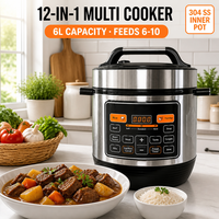 Cuisinière électrique à pression double tension 6L |   Autocuiseur multifonction 12-en-1 en acier inoxydable 304 pour usage domestique, hôtelier et commercial