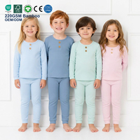 Ensemble de pyjama en tricot côtelé pour enfants 220GSM certifié GOTS OEKO-TEX en viscose de bambou biologique à manches longues 2 pièces pour enfants