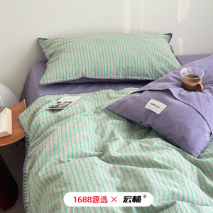 Sz-0328-G <b>Striped</b> Pure Cotton <b>Bedding</b> <b>Set</b> 40s Count Breathable Morandi Color Four Seasons Use - Product Image 1