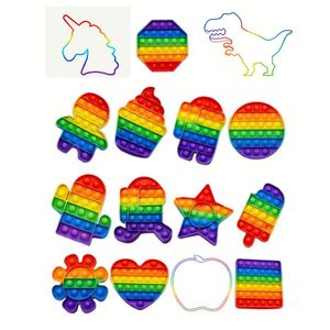 Rainbow Pop It Fidget Toy Silicone Push <b>Bubble</b> Sensory Toy Square Round Octagon Stress Relief Game Toy for <b>Kids</b> Adults - Product Image 1