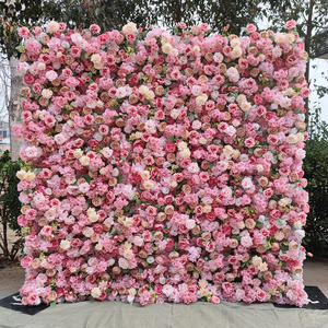 DKB - Decoración de Pared de Flores Rosadas en 3D Personalizadas, para Bodas y Fiestas, Fondo de Pared de Flores Artificiales de Seda - Product Image 1