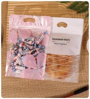 Sachet d'emballage alimentaire transparent rose à motif fleur de cerisier, refermable avec fermeture éclair, en matériau composite, à poignée, pour biscuits et bonbons