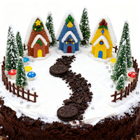 OEM Factory Wholesale Custom HALAL Cake Sugar Decoration 3 Style Edible Cartoon Christmas House Shape for Dessert