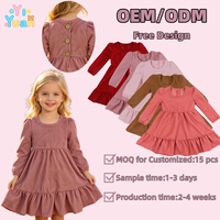Robe en velours côtelé à volants pour filles, manches longues bouffantes, robe évasée automne-hiver, vêtements personnalisés pour enfants en bas âge, collection boutique unie