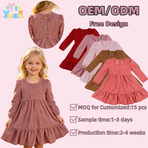 Vestito in velluto a coste con volant per bambine, a maniche lunghe a sbuffo, autunno inverno, modello swing, tinta unita, <span class=keywords><strong>abbigliamento</strong></span> personalizzato per bambini e neonati - Product Image 1
