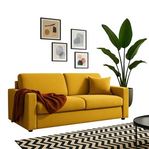 Sofá Cama Marseille de 3 Plazas, Amarillo, 140X190XH18, Tapicería de Cuero Genuino, Reposabrazos Extensibles, Plegable, para Sala de Estar - Product Image 1