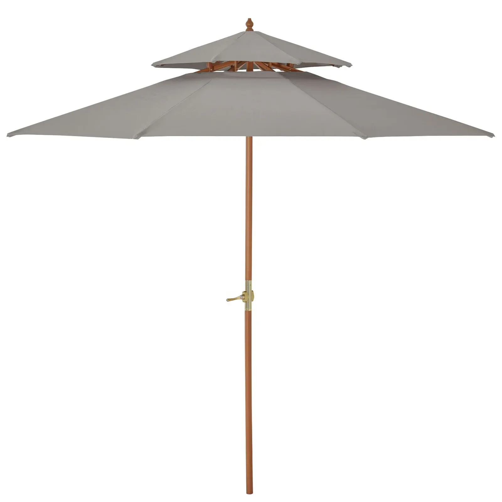 Personalização 9FT/2.7M 8 Ribs Madeira Pátio Parasol Sun Shade Outdoor Garden Umbrella Canopy Cinza com Manivela Handle