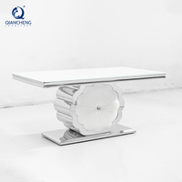 Table à manger moderne en verre super blanc, acier inoxydable, argent