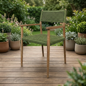 Mahogany Woven <b>Dining</b> <b>Armchair</b> with Natural Finish Rope Seat and Back Modern Design for Home Restaurant Living Rooms - Product Image 2