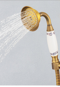 Ensemble de douche mural européen en laiton antique à double poignée avec barre coulissante, mitigeur à débit contrôlé, robinet en céramique brossé, jets mural, doux, pluie, massage <span class=keywords><strong>WC</strong></span> - Product Image 6