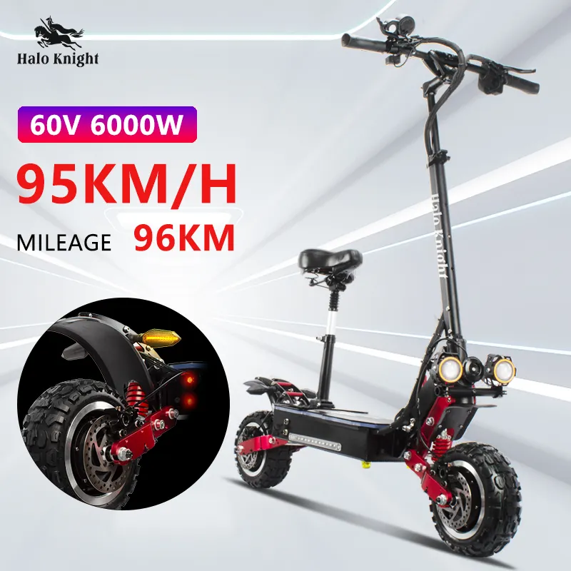 6000W elektrikli kaykay 11 inç kapalı yol şişme tekerlekler yüksek hızlı elektrikli Scooter yetişkin için