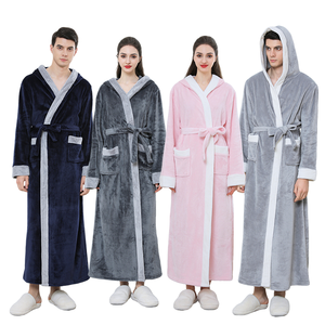 Invierno más tamaño largo con capucha polar <span class=keywords><strong>Rob</strong></span> ligero suave cálido polar Albornoz ducha Spa bata larga - Product Image 2