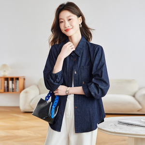 Camisa de Mezclilla de Manga Larga Estilo Mori Retro Artístico de Algodón para <span class=keywords><strong>Mujer</strong></span>, Nueva Blusa Coreana Bordada de Otoño para <span class=keywords><strong>Mujer</strong></span> - Product Image 2