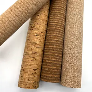 Factory Wholesale Vintage Coffee Stripes 0.4mm Natural Cork Leather For Cork Tote Handbags Shoes Belts Tiles Cups Planters