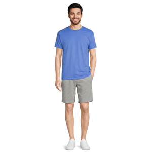 T-shirts en coton 100% tricotés pour hommes, en vrac, personnalisables, impression par transfert thermique, manches courtes, coupe classique, col rond bleu, t-shirts pour hommes - Product Image 1