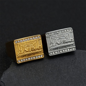Hip Hop Gold Plated Crystal <b>Rings</b> <b>Men</b> Stainless Steel Last Supper <b>Ring</b> - Product Image 2