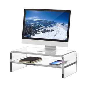 Hai lớp trong suốt <span class=keywords><strong>Acrylic</strong></span> PMMA Màn hình máy tính Riser văn phòng hiện đại hiển thị giá tiết kiệm không gian máy tính xách tay đứng cho văn phòng sử dụng - Product Image 4