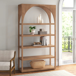 Estantería de Madera Arqueada y Vitrina, Librería Abierta Moderna de 5 Niveles para Sala de Estar, Muebles Elegantes para Sala de Estar - Product Image 1
